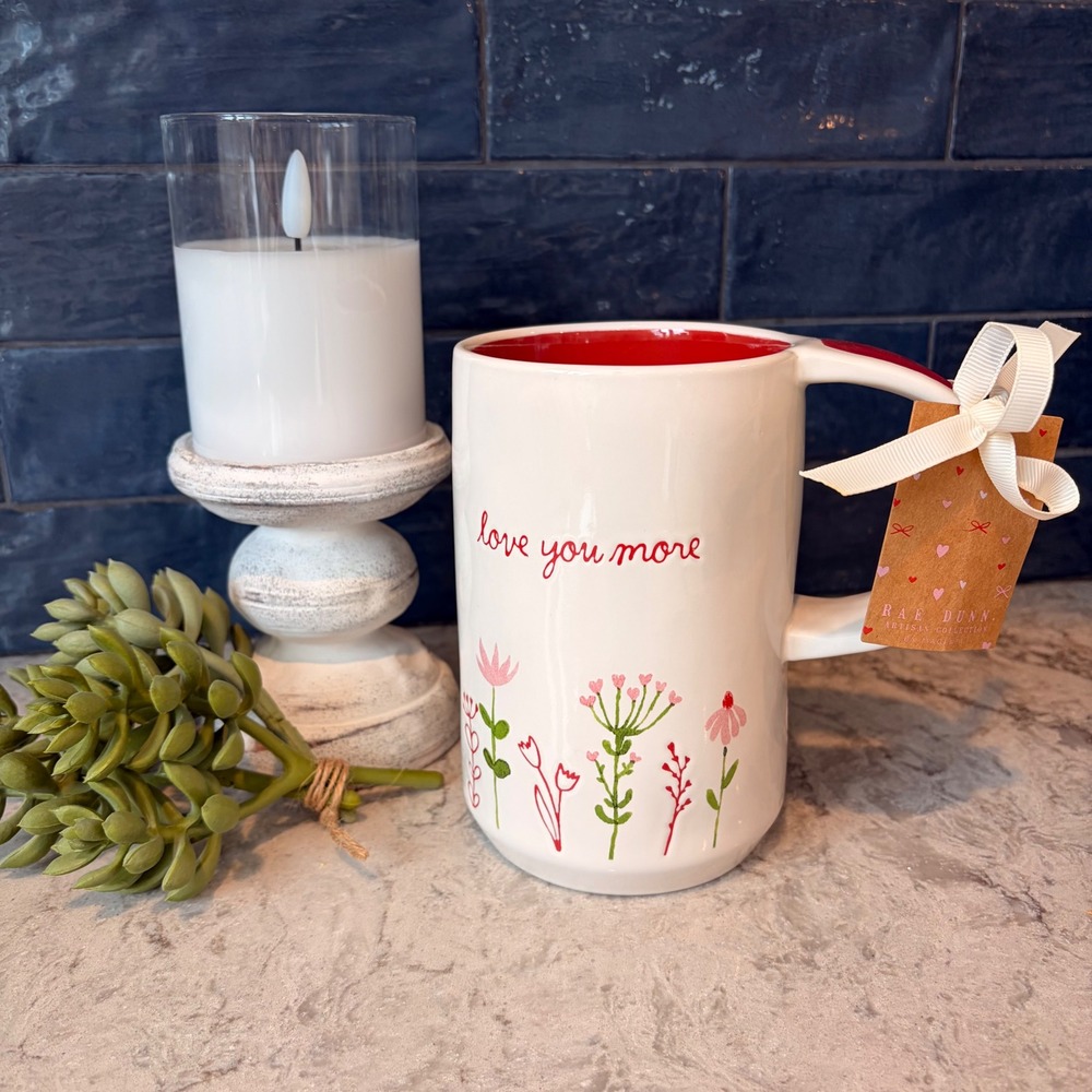 NWT Rae Dunn LOVE‎ YOU MORE Flower LARGE Coffee Mug